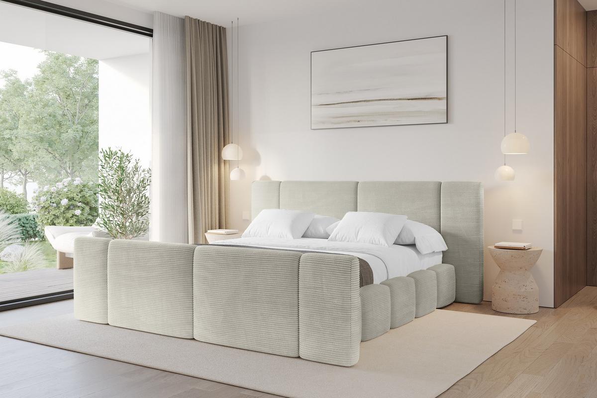 POLSTERBETT mit Bettkasten, Fußteil und Lattenrost, Bett mit Matratze H3/H4 - NILO-Z 120x200 Creme - Cappuccino, Holzwerkstoff/Textil (120/200cm) - ALTDECOR