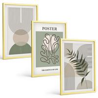 BILDER SET 3er Set - 40x60 cm Goldrahmen - Geometrische botanische Muster - Goldfarben, Kunststoff (40/60cm) - TULUP