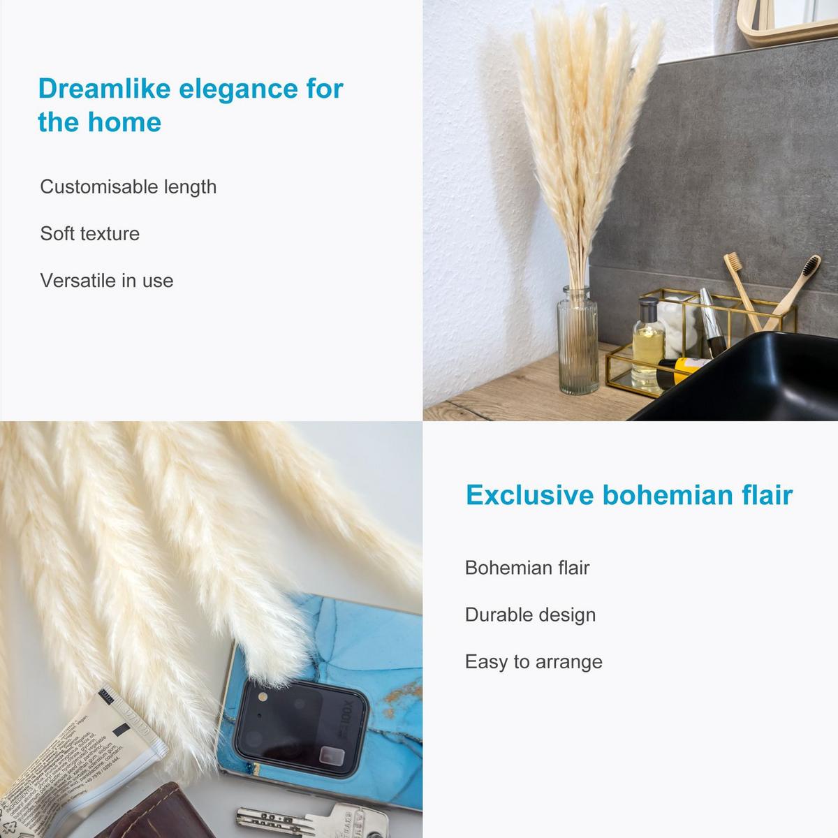 PAMPASGRAS Trockenblumen 30 Stück - Weiß, Naturmaterialen (5cm) - Intirilife