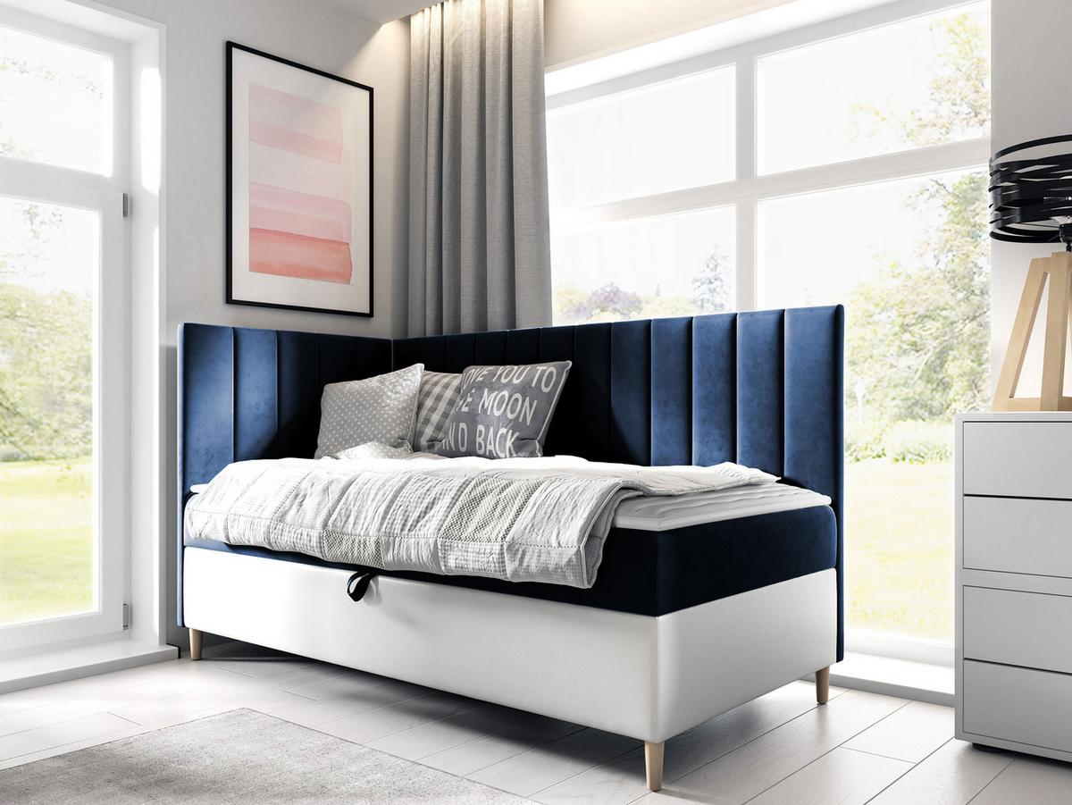 BOXBETT Maja Junior 3, Seite zum Öffnen des Bettkastens: Links - H3 - Blau/Weiß, Holz (80/200cm) - MIRJAN24