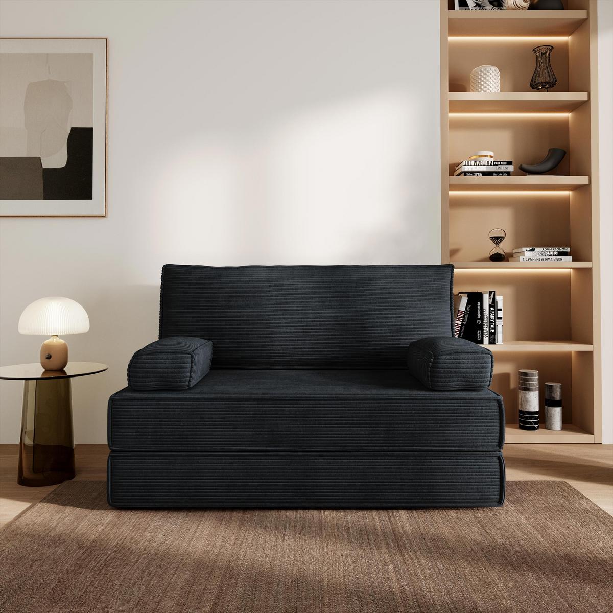 BETTSOFA LADIA aus Schaumstoff Cordstoff Schwarz Schlaffunktion - Schwarz, Textil (140/86/60cm) - MASSENO