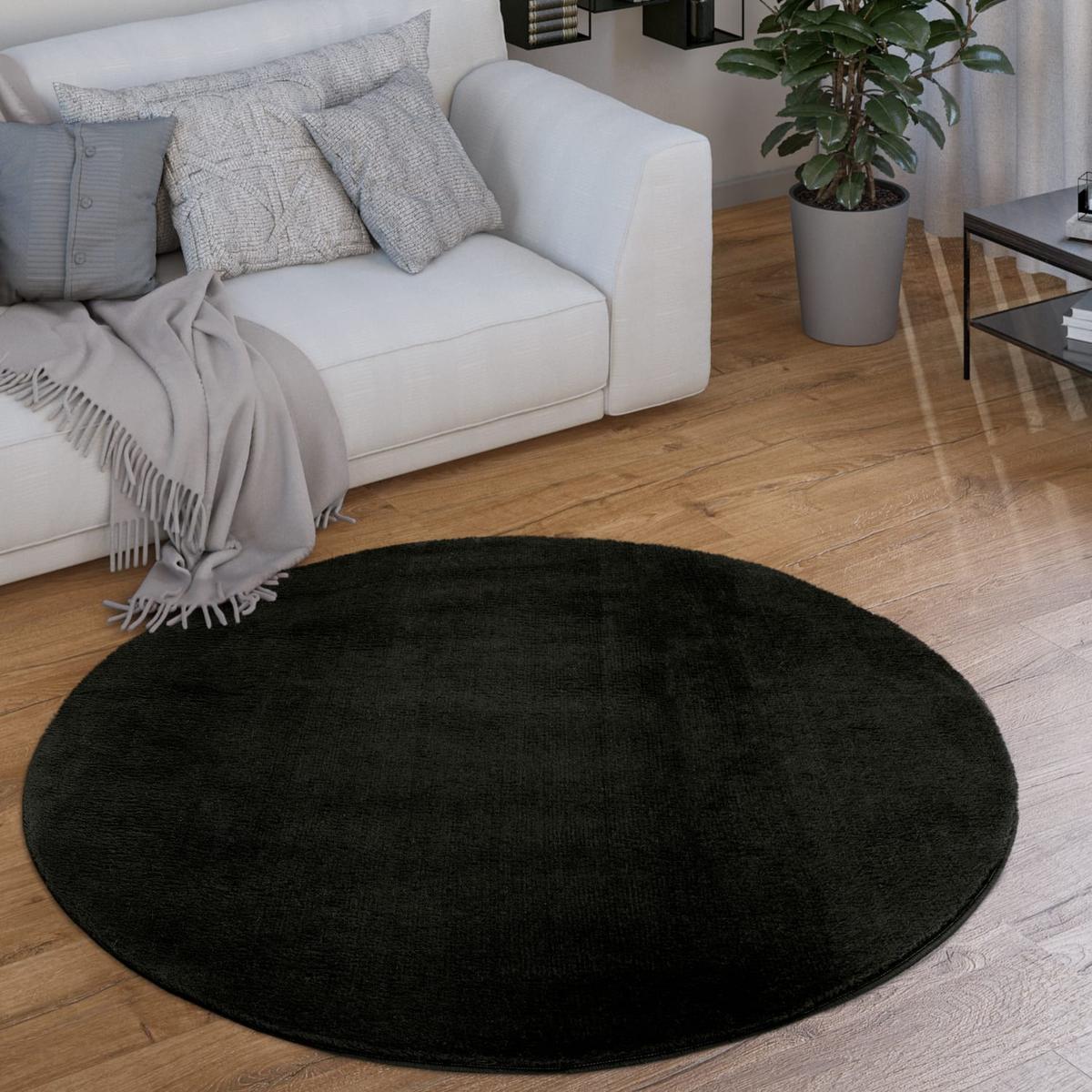 KURZFLORTEPPICH, einfarbig, Schwarz, Ø 160 cm - Schwarz, Textil (160/160cm) - KADIMA DESIGN