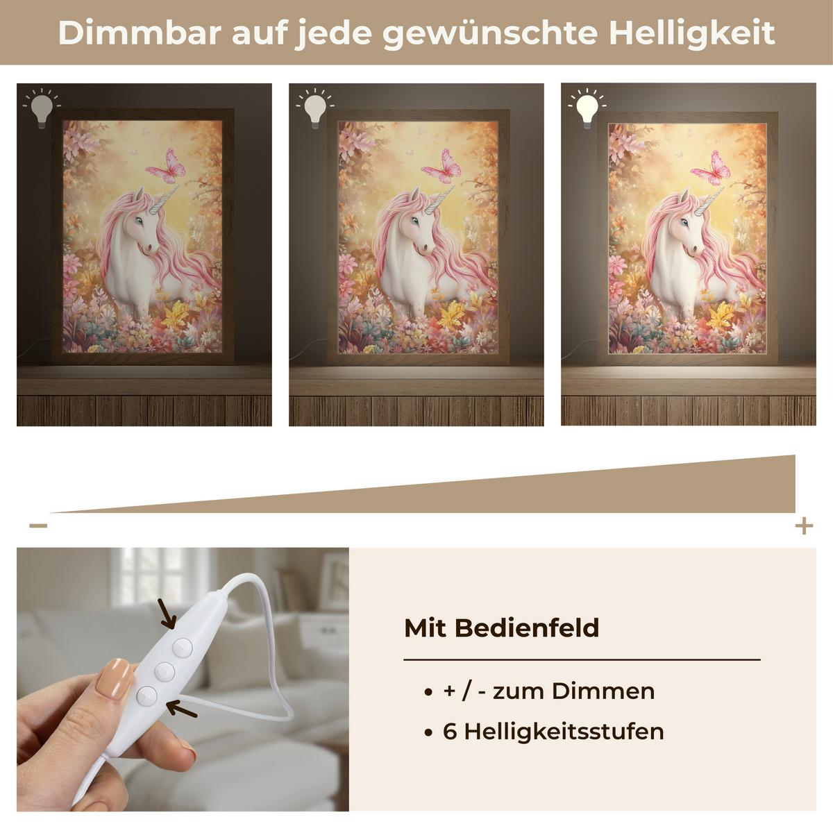 WANDLEUCHTE Einhorn - Blumen - Schmetterling - Rosa 20x30 cm - Beige, Holzwerkstoff (20/30/8cm) - OnlyWow