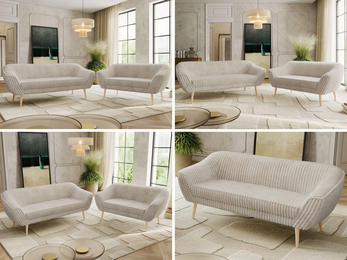 SITZGARNITUR PIRS 3+2 - Beige Cord - Holzbeine - Beige/Buchefarben, Holzwerkstoff/Textil (180/75/74cm) - MKS