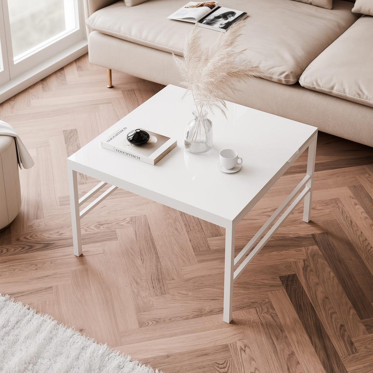 COUCHTISCH FORMA 60/60 cm Quadrat, Weiß Hochglanz - Weiß Hochglanz/Weiß, Metall (60/60/40cm) - Idohome