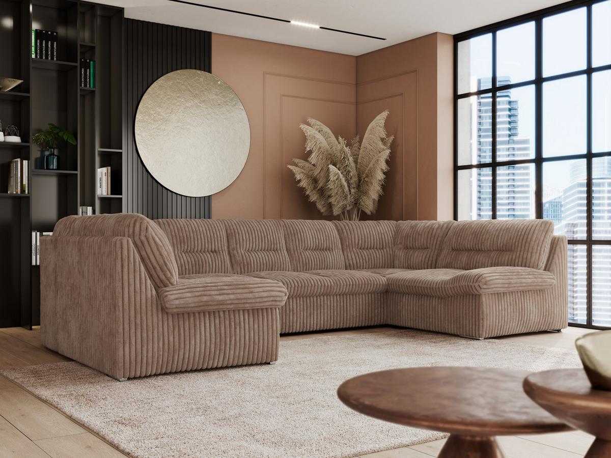 WOHNLANDSCHAFT COMODO U Braun Cord - Silberfarben/Braun, Textil/Metall (340/93/206cm) - MKS