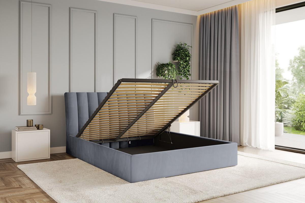 POLSTERBETT mit Bettkasten und Lattenrost, Bett mit Matratze H3/H4 - ILAN 160x200 Grau - Grau, Holzwerkstoff/Textil (160/200cm) - ALTDECOR