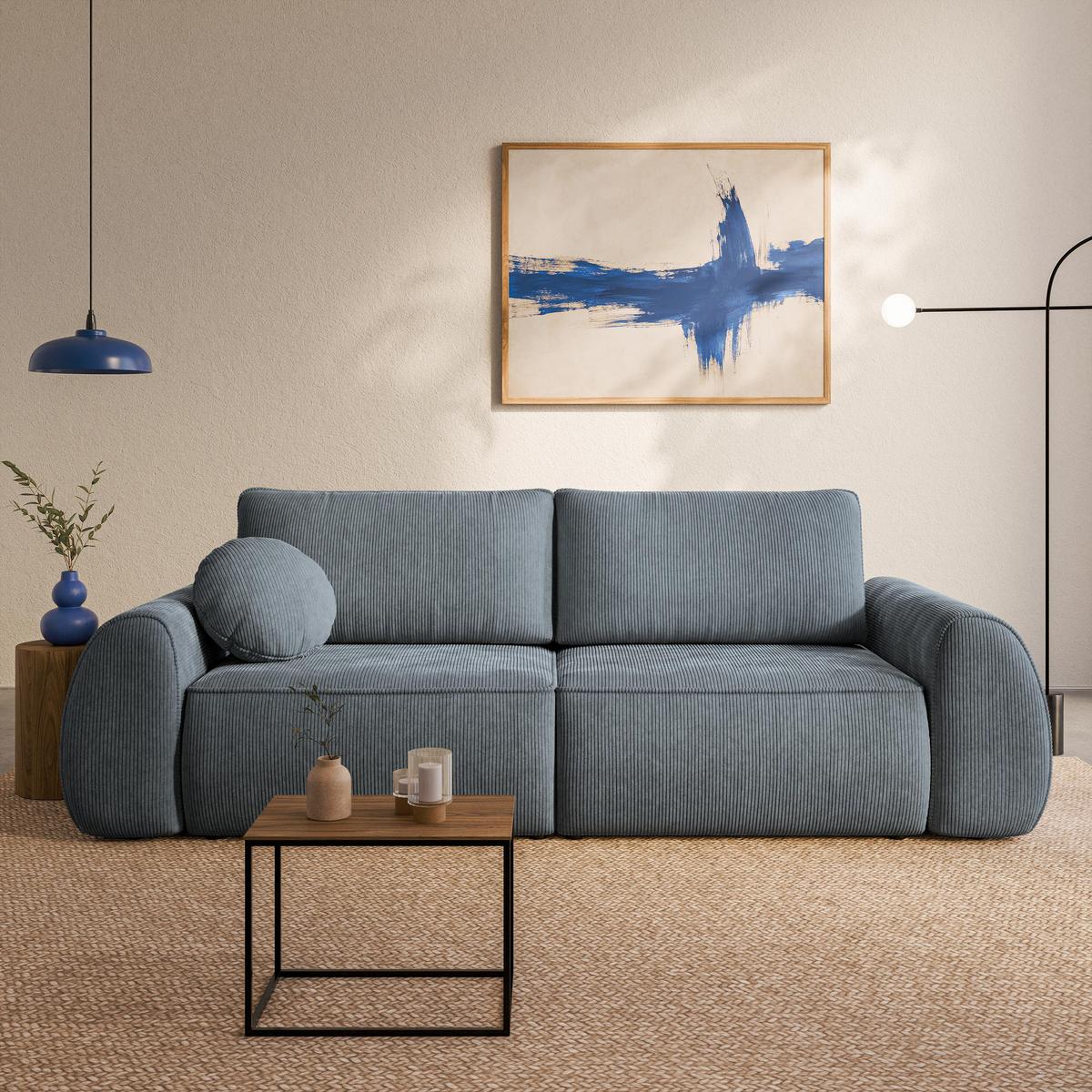 BETTSOFA ZEFEO Grau Kordstoff mit Schlaffunktion - Grau, Textil (264/96/106cm) - MASSENO