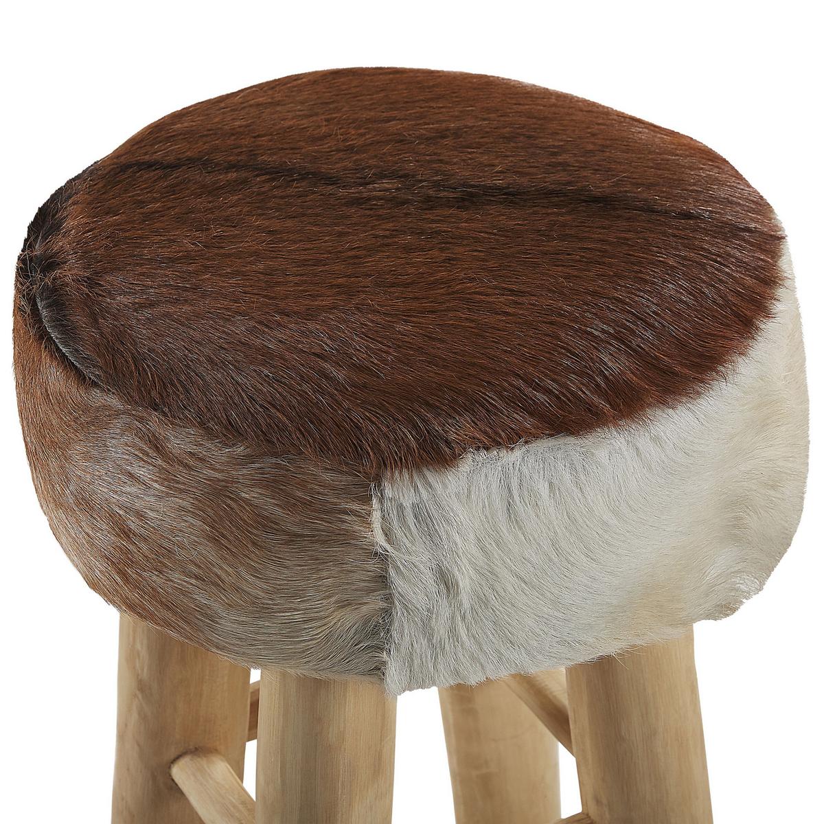 BARHOCKER Echtleder Goldbraun Walton - Hellbraun, Holz/Fell (40/80/40cm) - Beliani