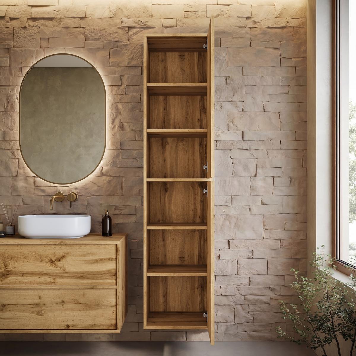 BADEZIMMERSCHRANK Mali mit 2 Türen Eiche - 38 x 33 x 160 cm - Eichefarben, Holz (38/160/33cm) - Badplaats