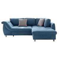 ECKSOFA mit Schlaffunktion, Bettkasten, Wellenunterfederung, Ottomane rechts B250/T190/H84 cm, Liegefl. 179x190 cm, Mikrofaser Blau / 17101 - Blau/Chromfarben, Textil/Metall (250/190cm) - luma-home