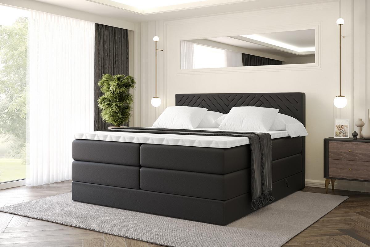BOXSPRINGBETT mit Matratze H3|H4 und Lattenrost - VEXA KING-120x200 - Schwarz - Schwarz, Holzwerkstoff (120/200cm) - ALTDECOR