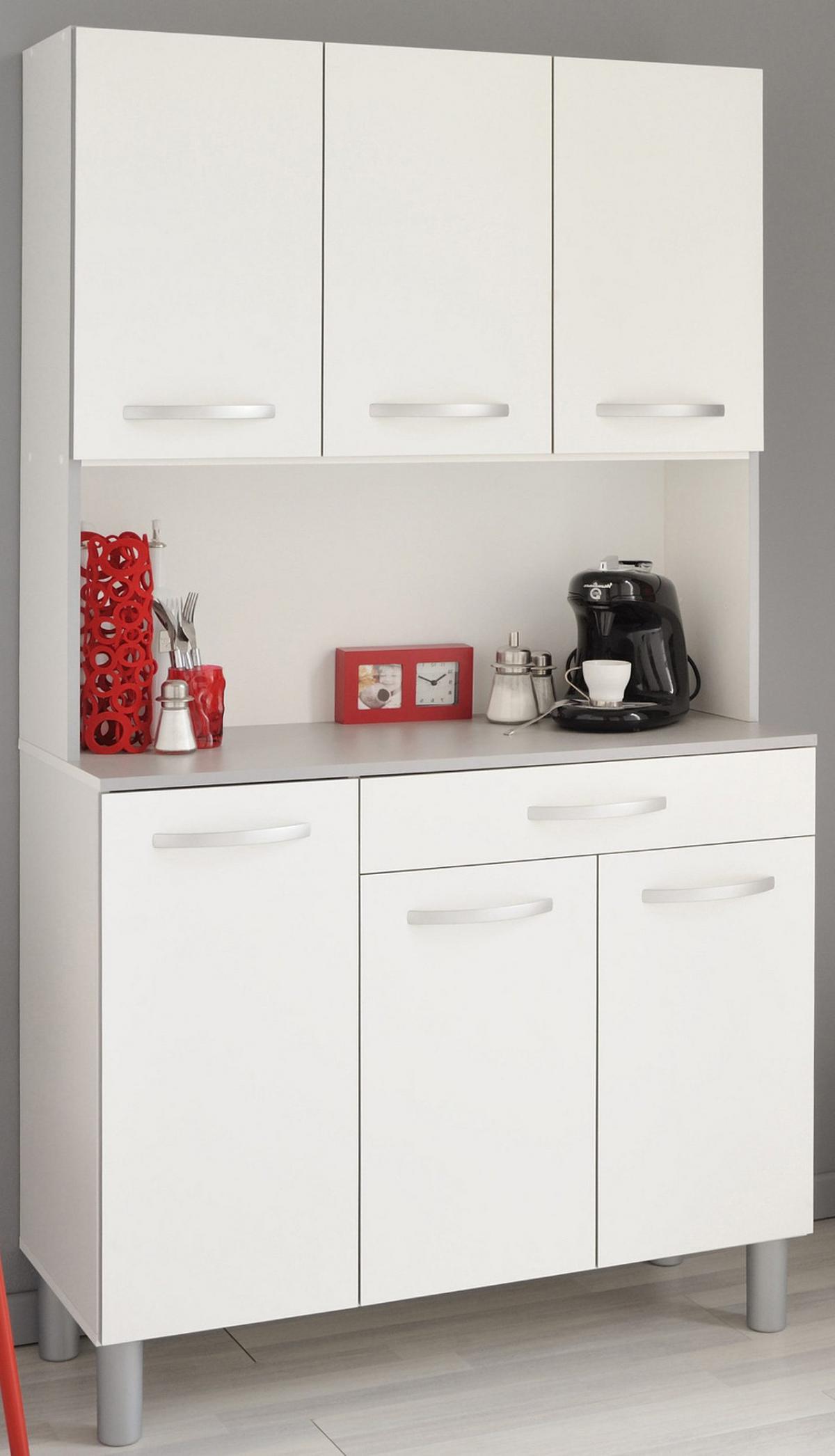 BUFFET Küche weiß, grau 101 cm Küchenschrank mit viel Stauraum - Weiß/Grau, Holzwerkstoff (101/185/40cm) - Parisot Meuble