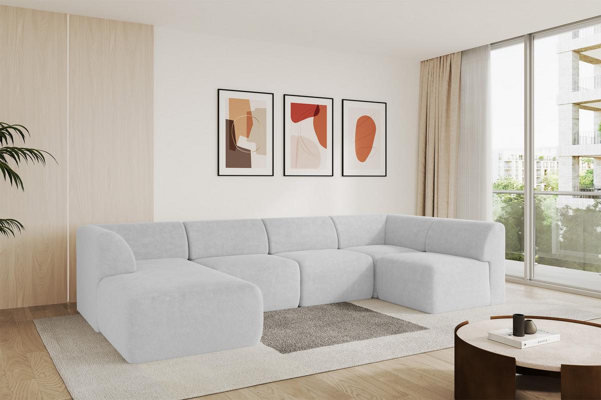 WOHNLANDSCHAFT Ottomane Links MOVO-L 345x180x78 cm Hellgrau Tissu - Nickelfarben, Holzwerkstoff/Kunststoff (345/78/180cm) - ALTDECOR