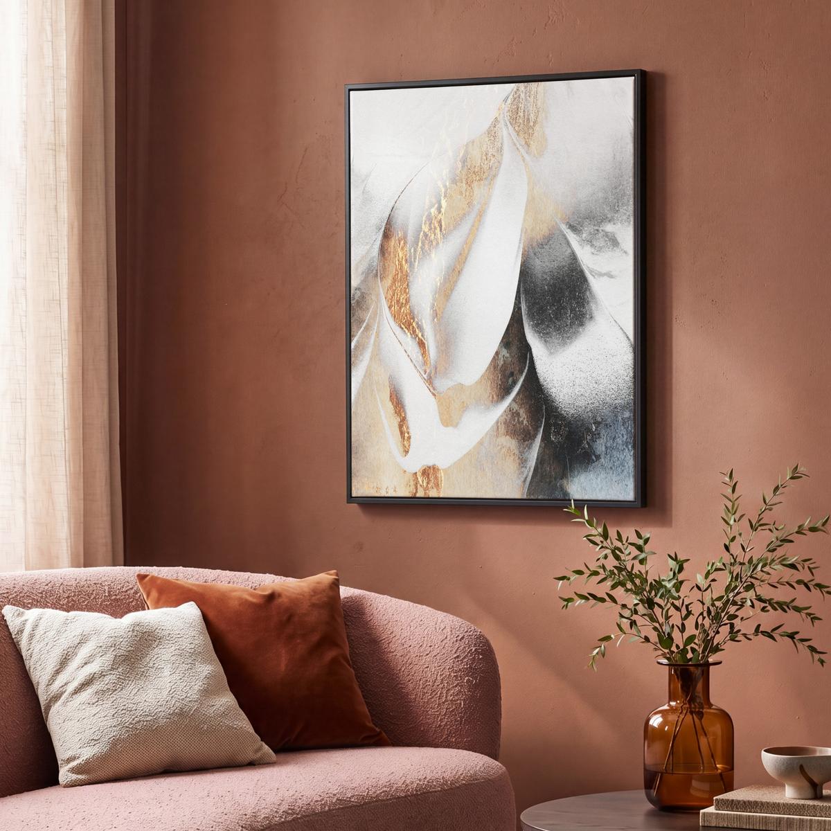 LEINWAND Bilder mit Rahmen - Luxus - Abstrakt - Gold - Weiß - 70x100 - Goldfarben, Textil (70/100cm) - MuchoWow