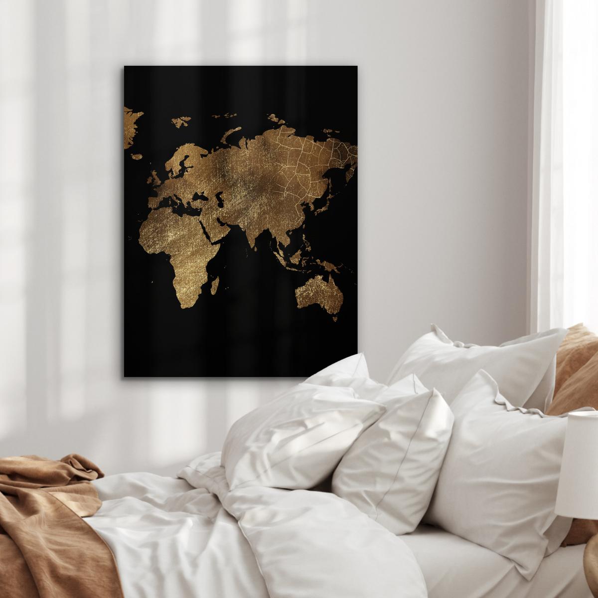 METALLBILD Weltkarte - Gold - Luxus - Erde - Schwarz 60x80 cm - Goldfarben, Metall (60/80cm) - MuchoWow