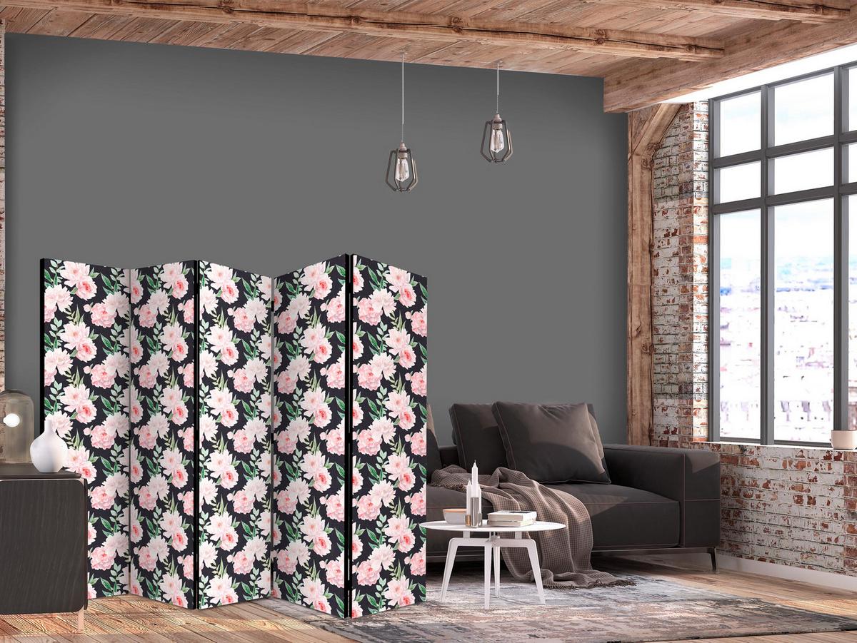 PARAVENT Beidseitig Bedruckter 5-tlg 225x172 cm Pfingstrosen Blumen - Multicolor, Holz/Textil (225/172/3cm) - Muralo