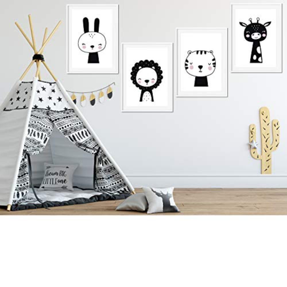 POSTER Set mit 4 Rundedanimals schwarz und weiß A3 Rahmenlos - Klar, Papier (29.7/3cm) - Nacnic