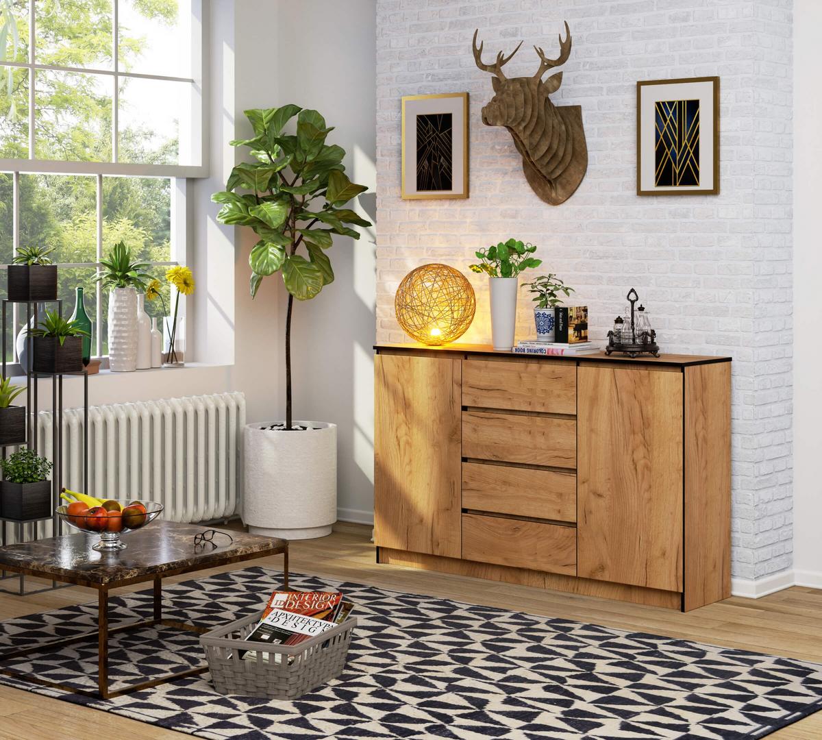 KOMMODE Eiche Craft 99/160/40 - Eiche San Remo, Holzwerkstoff (160/99/40cm) - RAUMHIRSCH FURNITURE