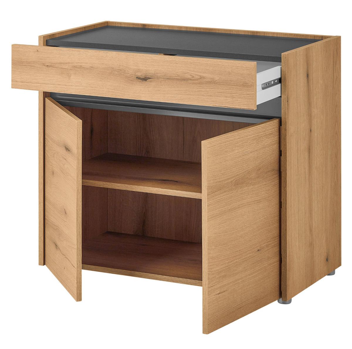 SCHUHSCHRANK Evoke Eiche, grau 80 x 70 cm, Flurkommode mit viel Stauraum - Eichefarben/Schwarz, Holzwerkstoff/Kunststoff (80/70/40cm) - Furn.Design