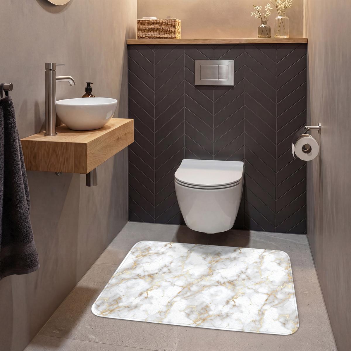 WC-VORLEGER Goldene Adern - Marmor - Weiß Toilettenteppich 90x60 cm - Weiß, Textil (90/1cm) - OnlyWow