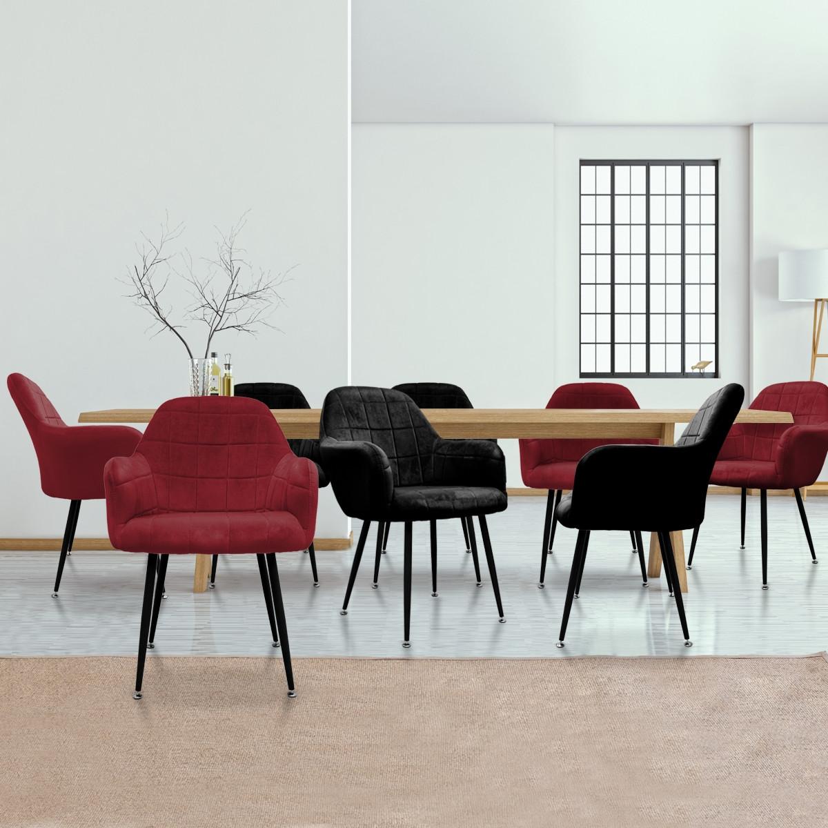 ESSZIMMERSTUHL 8er Set Schwarz-Bordeaux Samt - Schwarz, Textil (60/84/58cm) - ECD-Germany
