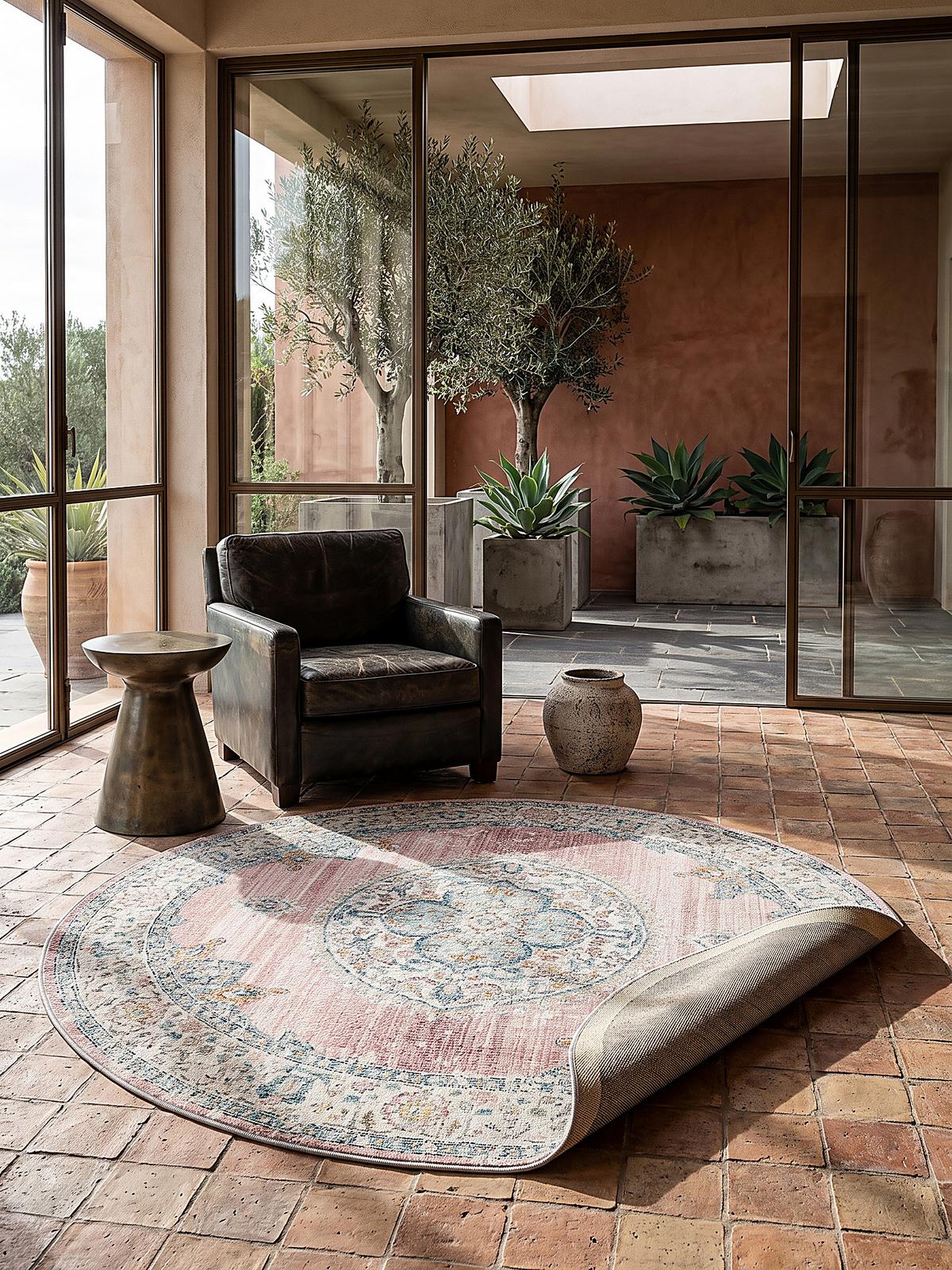 TEPPICH Outdoor Orientalisch LIMMAT Polypropylen Pink 120 x 120 cm - Rosa, Textil (120/120cm) - KADIMA DESIGN