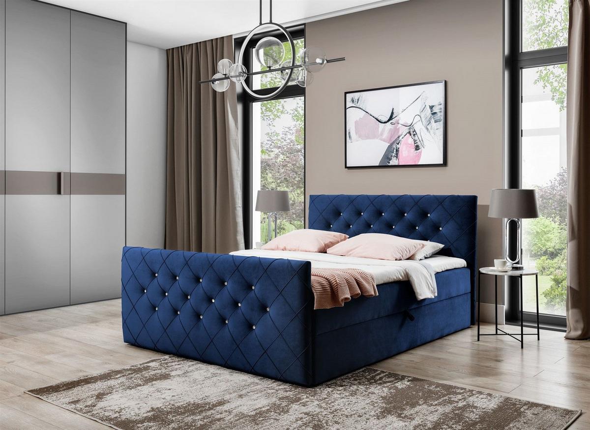 BOXBETT Eivor In überlänge - Dunkelblau, Holzwerkstoff/Textil (200/220cm) - Fun Möbel