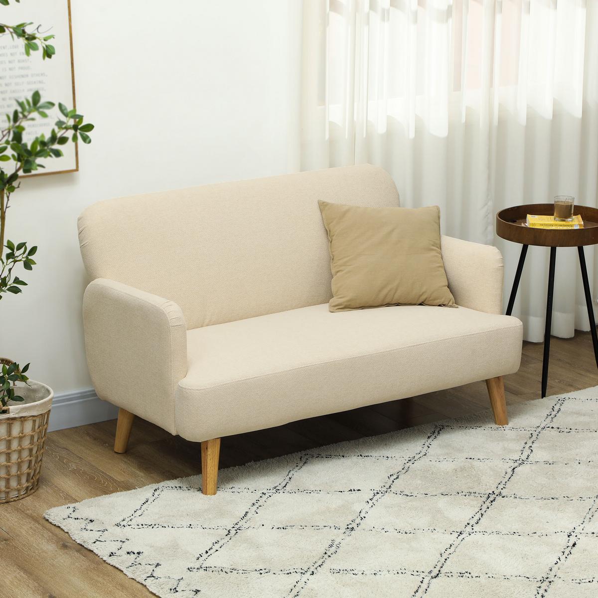 2 SITZER SOFA, 130 x 74 x 79 cm, Cremeweiß - Weiß, Textil (74/79/130cm) - HOMCOM