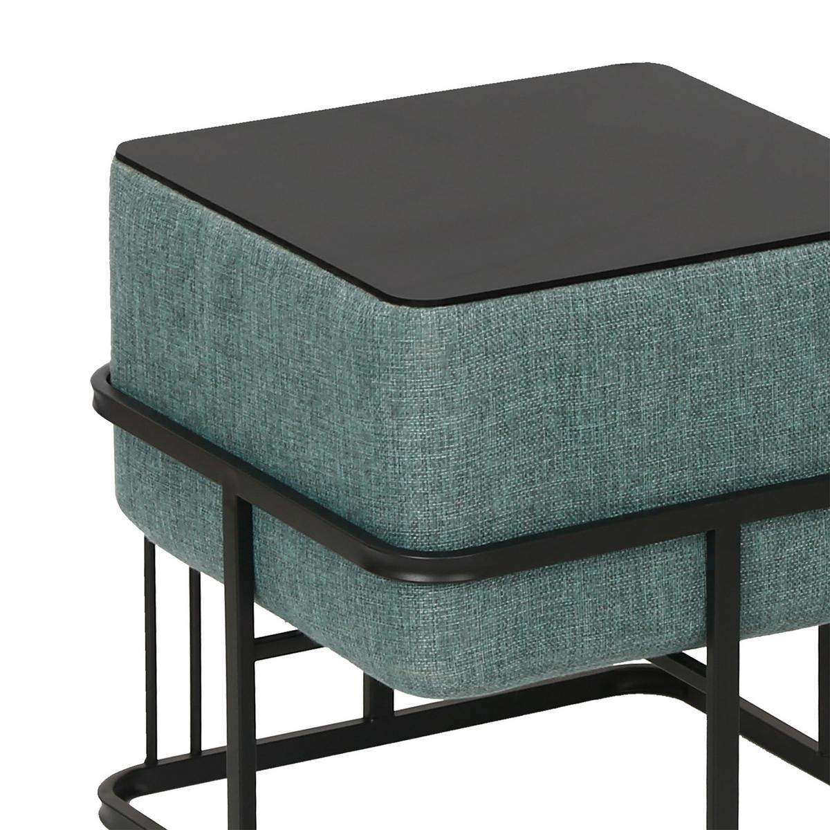 HOCKER-SET 2-TLG. Tas - Schwarz/Grün, Holzwerkstoff/Textil (38/38/38cm) - [en.casa]