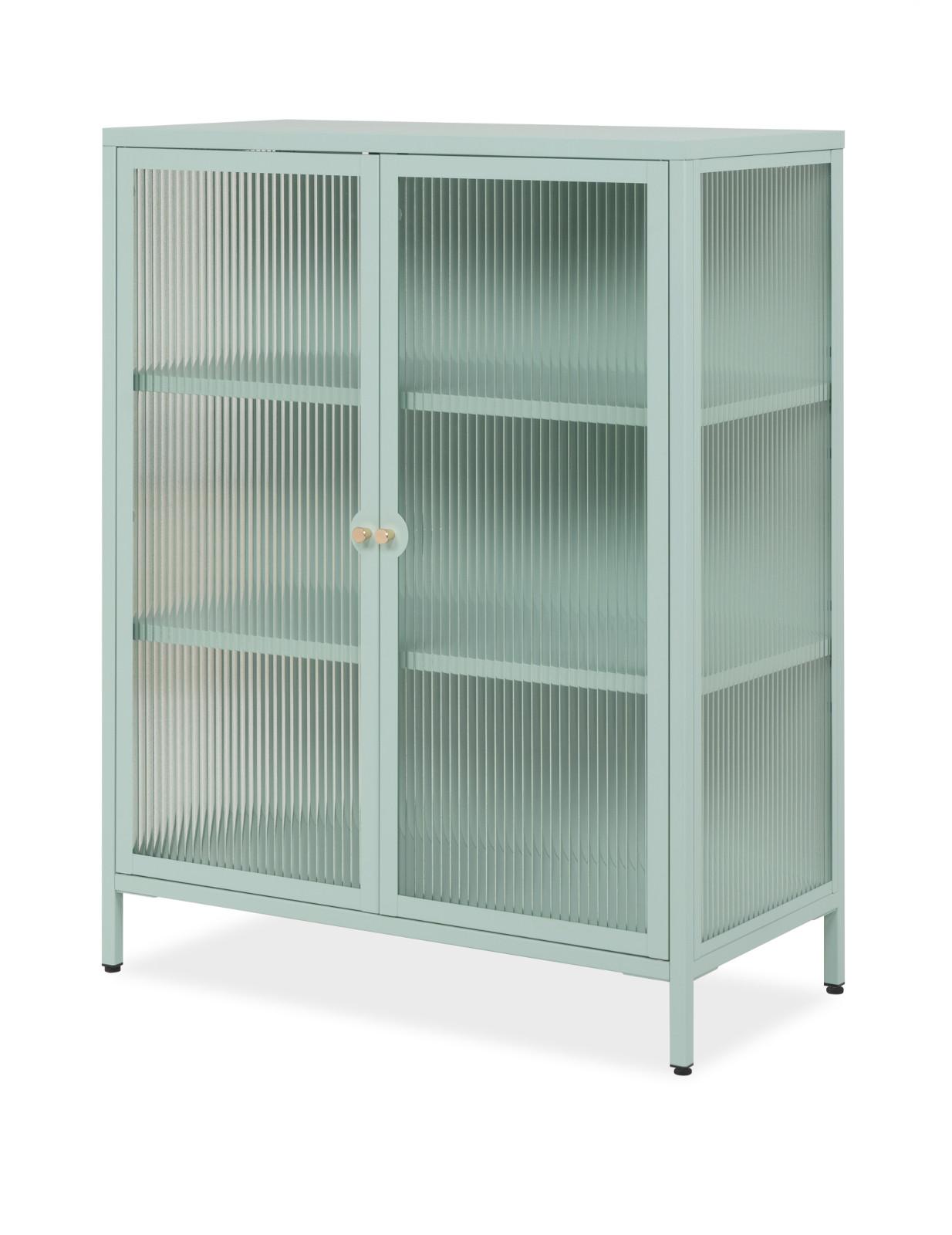 KOMMODE Metall mintgrün 80 cm, Vitrine mit stabilem Metallgestell - Goldfarben/Mintgrün, Glas/Metall (80/101.5/40cm) - Furn.Design