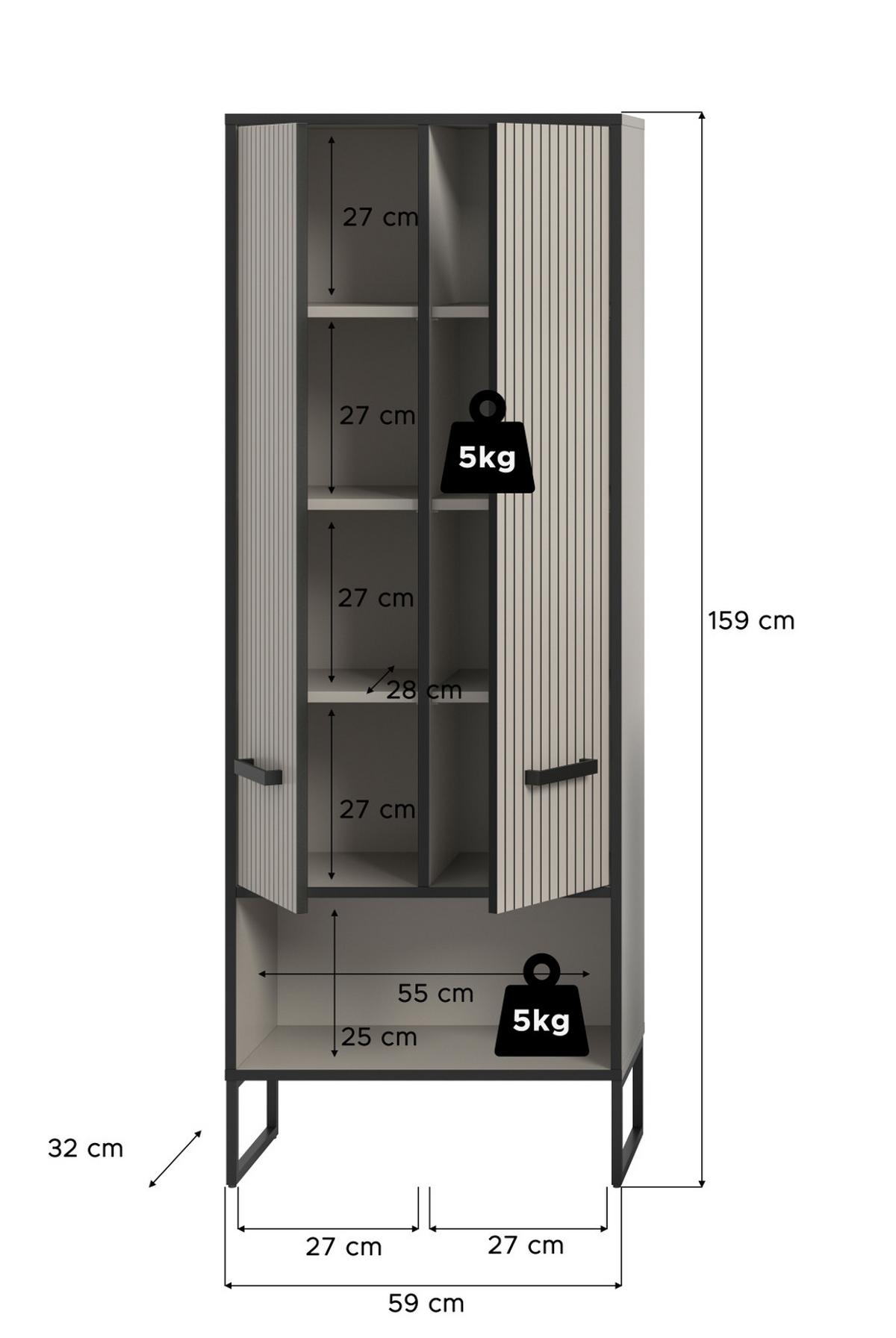 HOCHSCHRANK schwarz, sand 59 cm, Badschrank mit Soft-Close - Sandfarben/Schwarz, Holzwerkstoff/Metall (59/159/32cm) - Inn.Furn