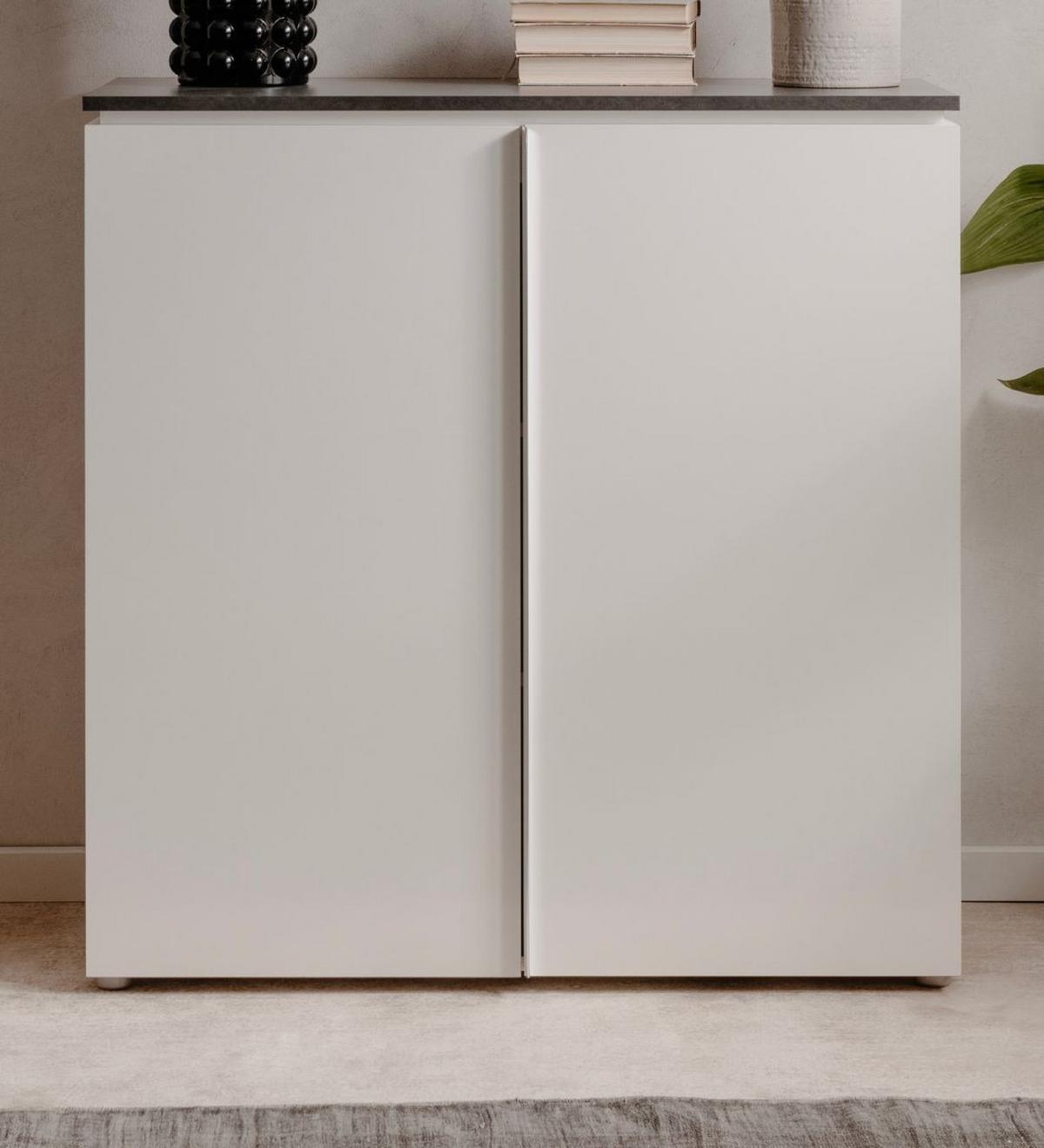 KOMMODE weiß Glanz, grau 89 x 92 cm, Sideboard 2-türig - Chromfarben/Silberfarben, Holzwerkstoff/Kunststoff (88.5/92/40cm) - Furn.Design