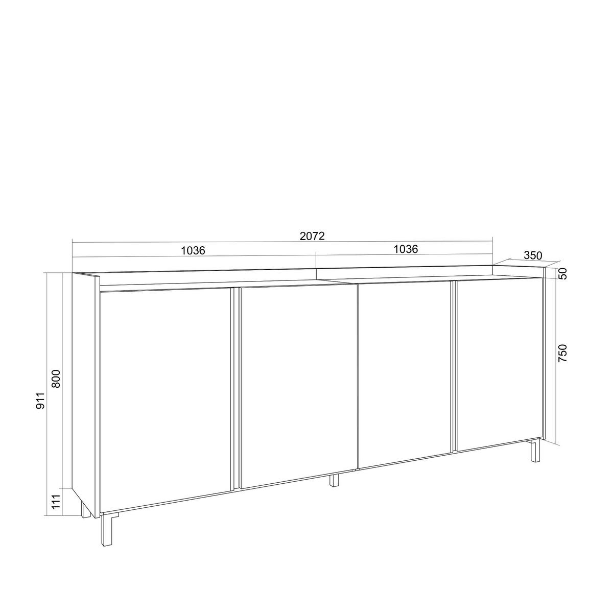SIDEBOARD, Schwarz und Eiche, 207/35/91cm, mit Beinen - Schwarz, Holzwerkstoff (207/91/35cm) - Skraut Home