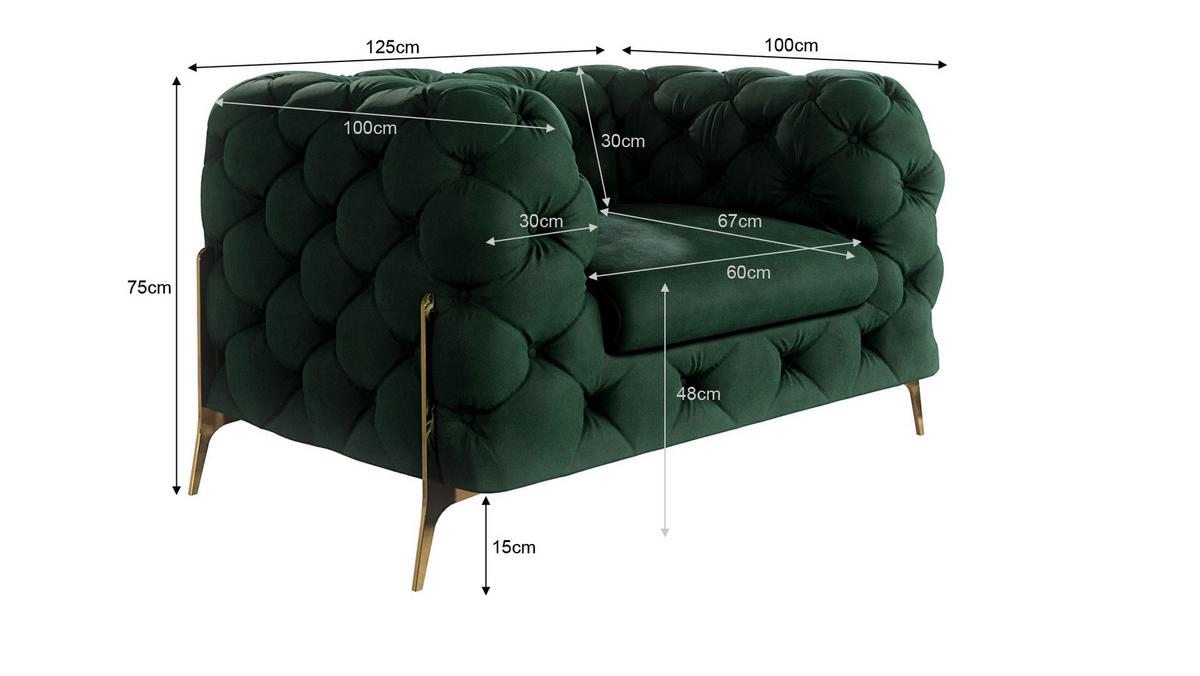 CHESTERFIELD-SESSEL Lexi Flasche Grün Samt - Smaragdgrün/Goldfarben, Holz/Textil (125/75/100cm) - S-Style Möbel