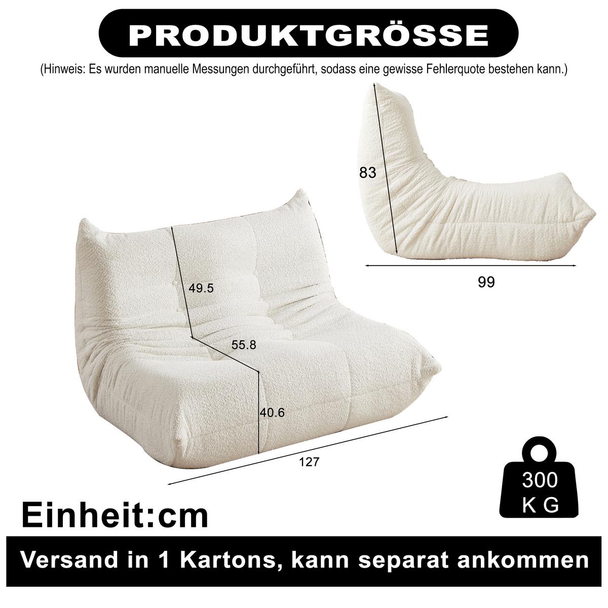 SITZSACK 2-Sitzer Ergonomischer aus Chenille & Memory-Schaum, Montagefrei - Beige, Textil (127/83/99cm) - Urban Meuble