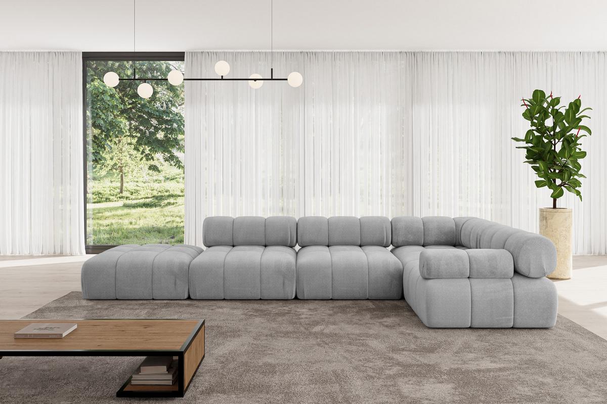 ECKSOFA modulares Sofa Felto-L2 - 380x190x70 cm Hellgrau Velours - Hellgrau, Holzwerkstoff/Textil (380/190cm) - ALTDECOR