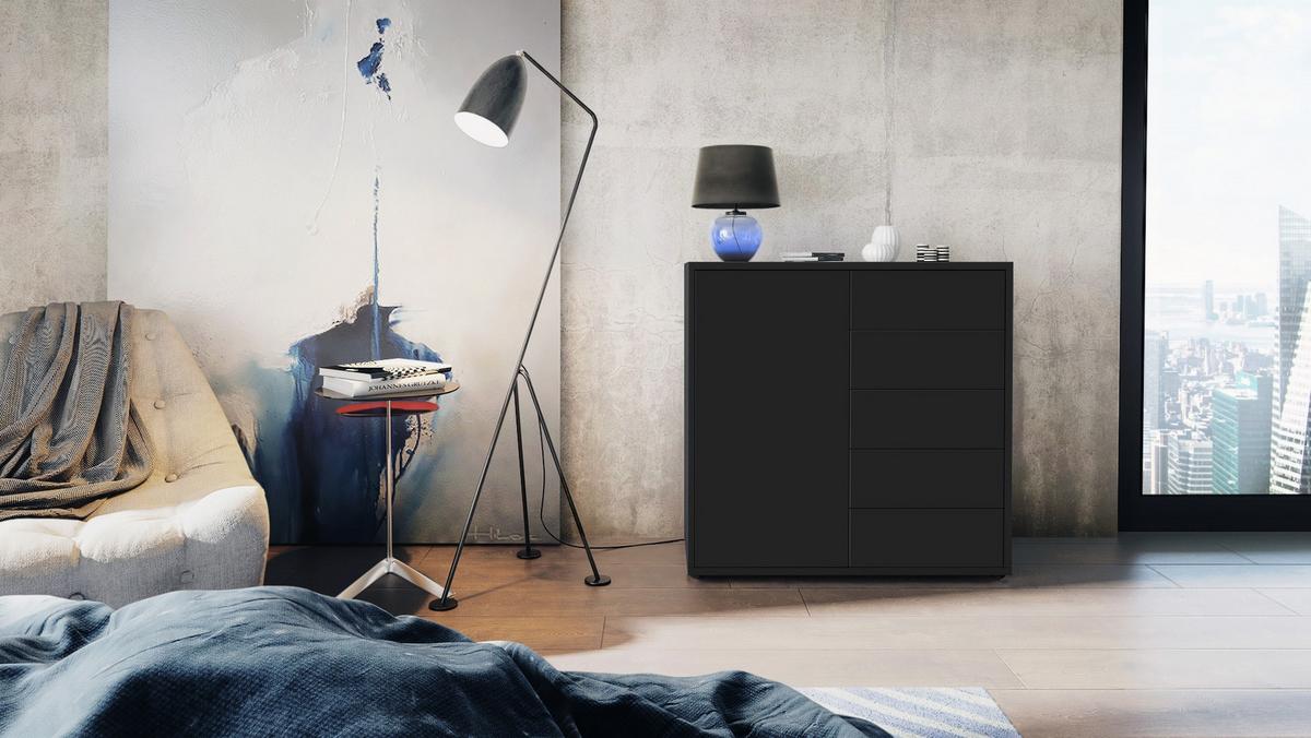 KOMMODE Ben Front in Schwarz matt - Schwarz, Holzwerkstoff (79/74/36cm) - Vladon