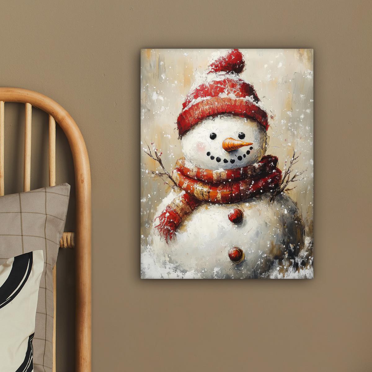 LEINWANDBILD Schneemann - Winter - Schnee - Beige Room Decor 30x40 cm - Weiß, Textil (30/40cm) - MuchoWow