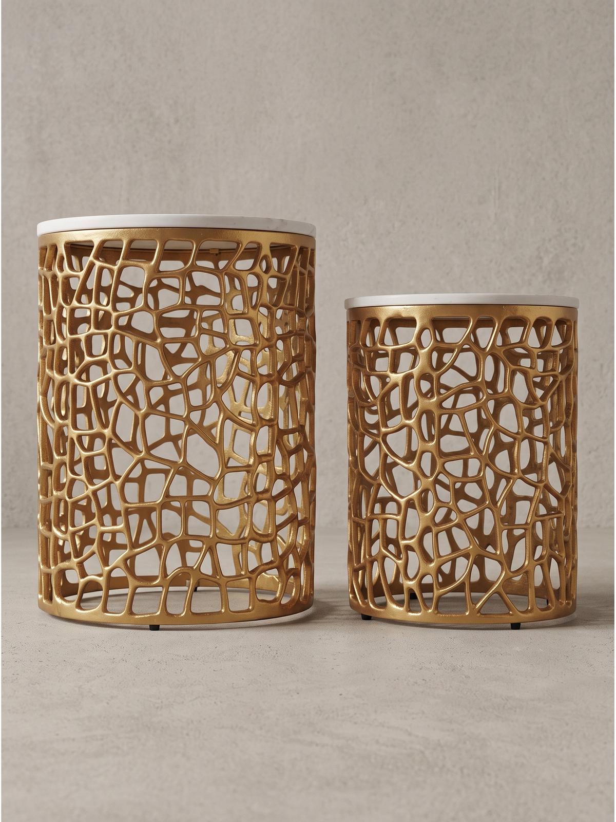 BEISTELLTISCHE 2er-Set ASTLUX, Marmor, Gold-Weiß, Ø 39 x 52,5 cm - Goldfarben, Stein/Metall (39/39/52.5cm) - KADIMA DESIGN
