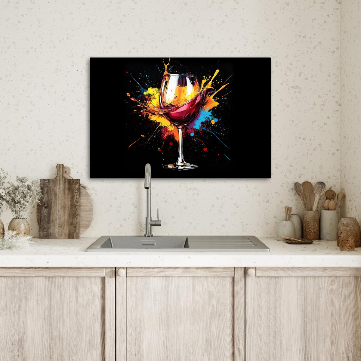 LEINWANDBILD Wein - Glas - Graffiti - Getränk - Rot - Farbe Gemälde 60x40 cm - Weinrot, Textil (60/40cm) - MuchoWow