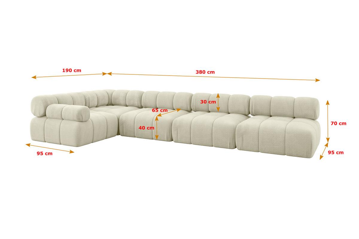 ECKSOFA modulares Sofa Mende-L3 - 380x190x70 cm Beige Velours - Beige, Holzwerkstoff/Textil (380/190cm) - ALTDECOR