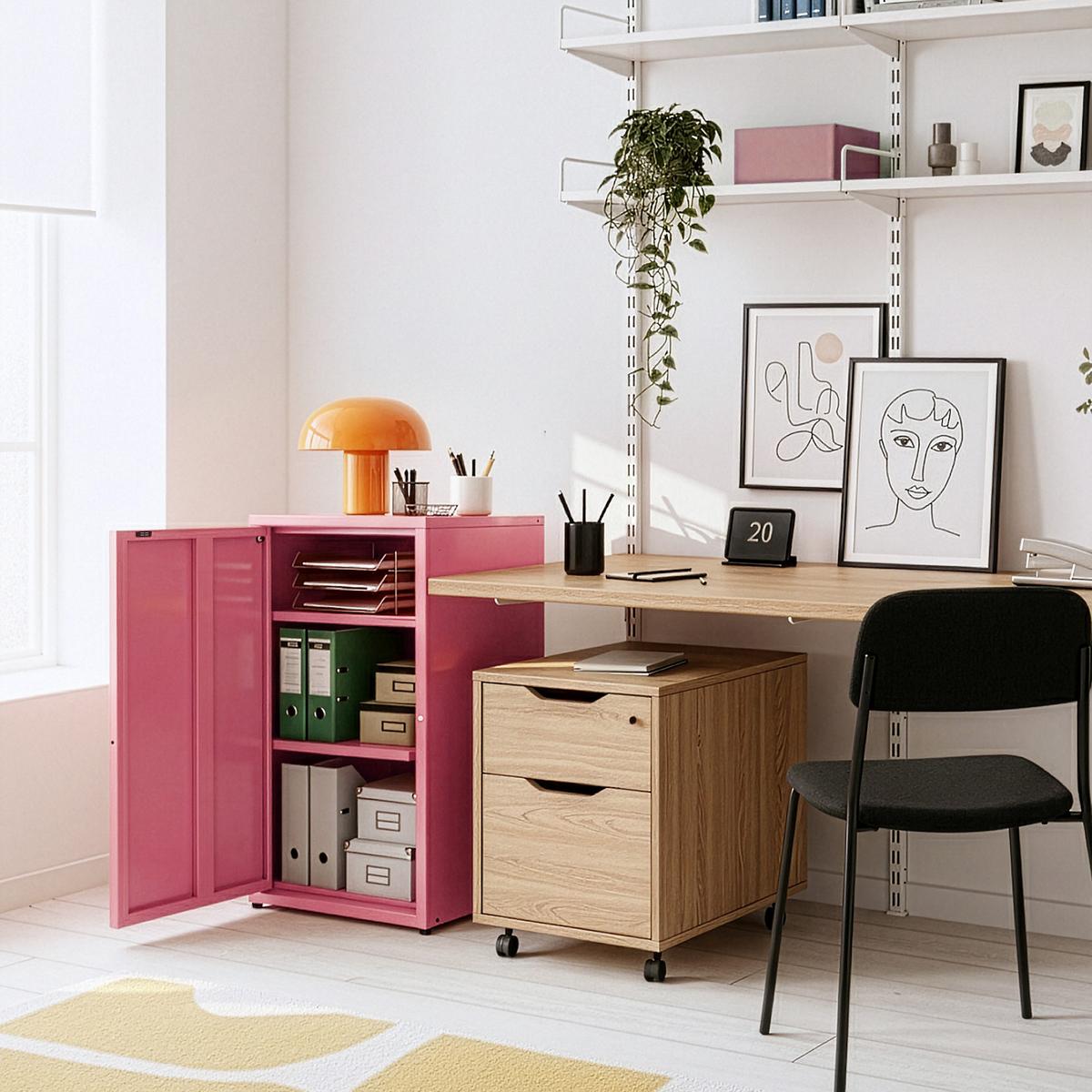 AKTENSCHRANK Burlöv - Pink, Metall (40/88/35cm) - [en.casa]