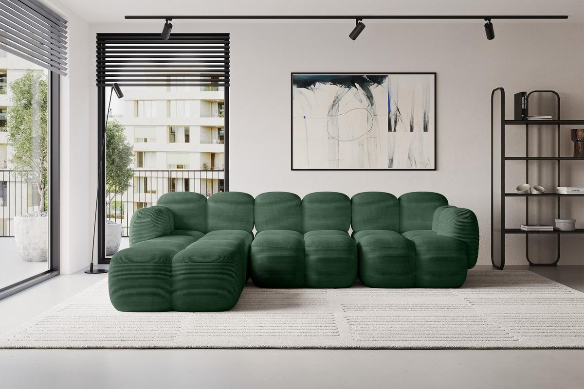 ECKSOFA modulares Sofa Links Miko-L2 302x205x75 Grün Cord - Waldgrün/Schwarz, Holzwerkstoff/Kunststoff (302/205cm) - ALTDECOR