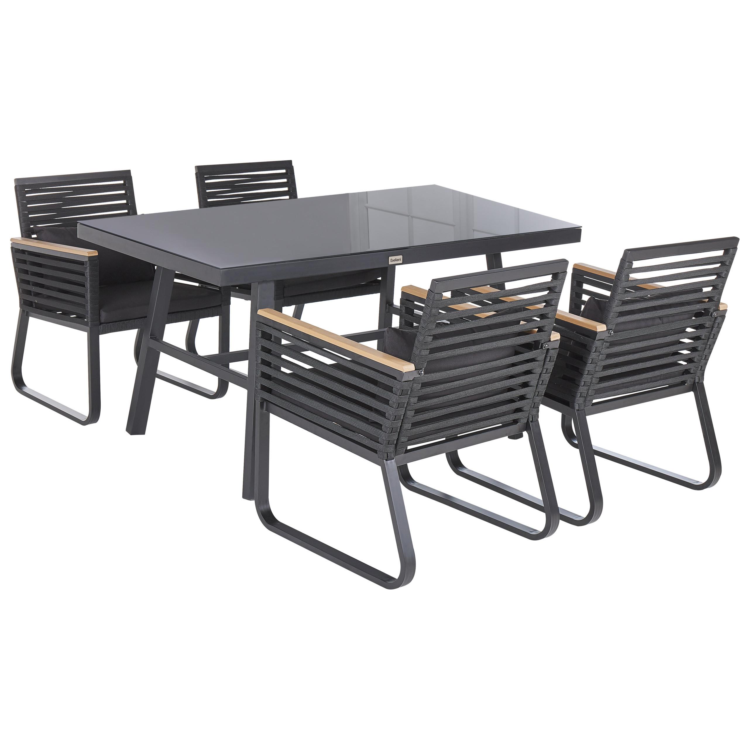 GARTENMÖBEL SET 4-Sitzer Aluminium/Flechtseil Schwarz Canetto - Hellbraun/Schwarz, Metall - Beliani