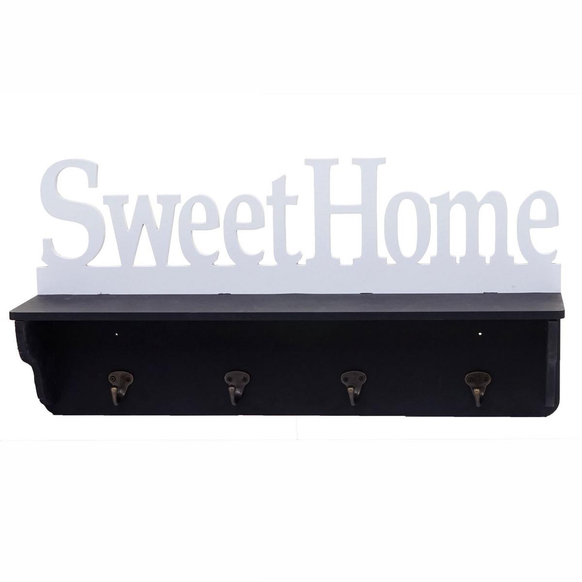 WANDGARDEROBE SWEET HOME 4 HAKEN Schwarz, Reinweiß - Schwarz/Weiß, Holz (60/30/13cm) - MCW