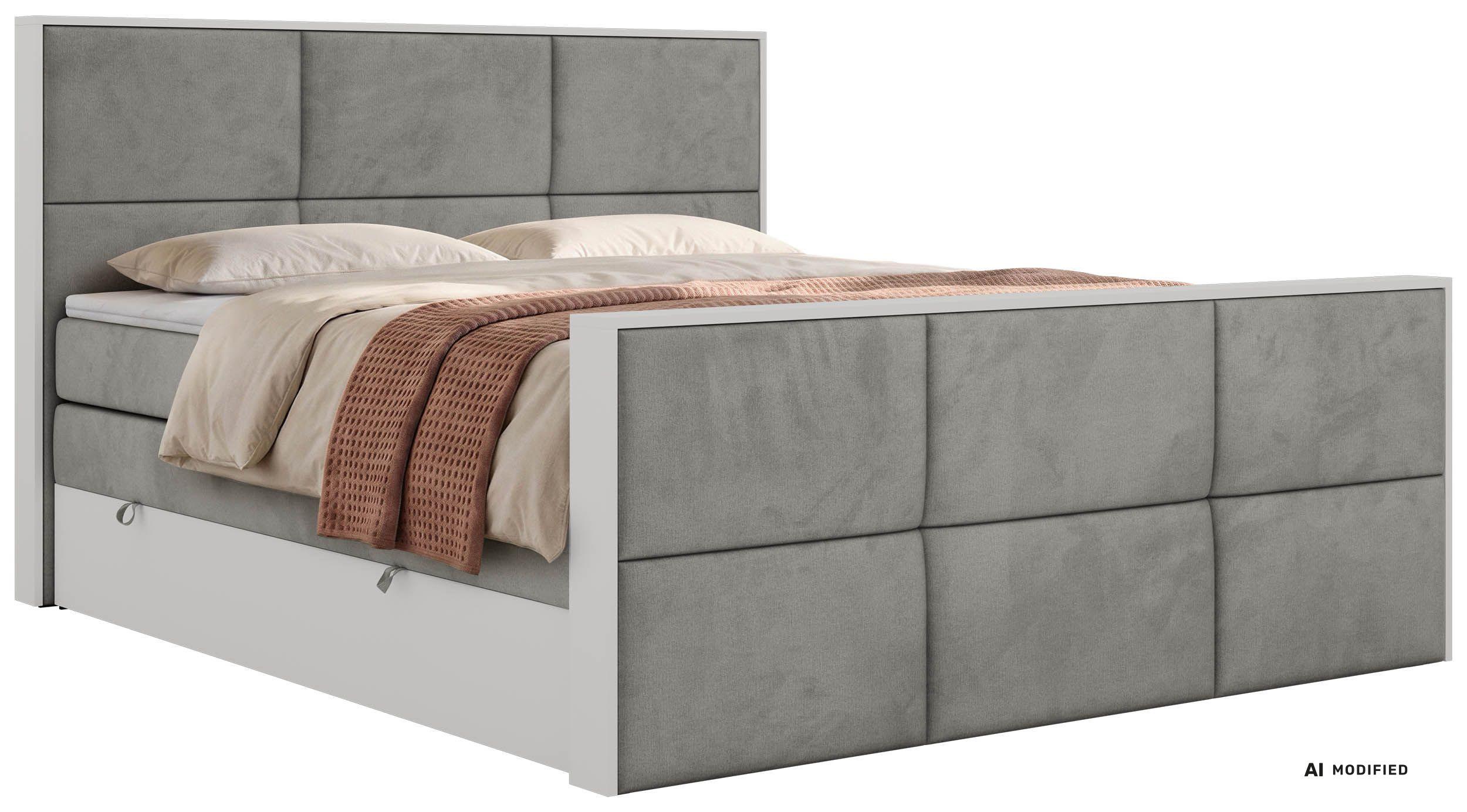 BOXSPRINGBETT DELVIT KING DUO 200/200 - Hellgrau Velvet - Topper Visco - H3 - Hellgrau/Schwarz, Kunststoff/Textil (200/200cm) - MKS
