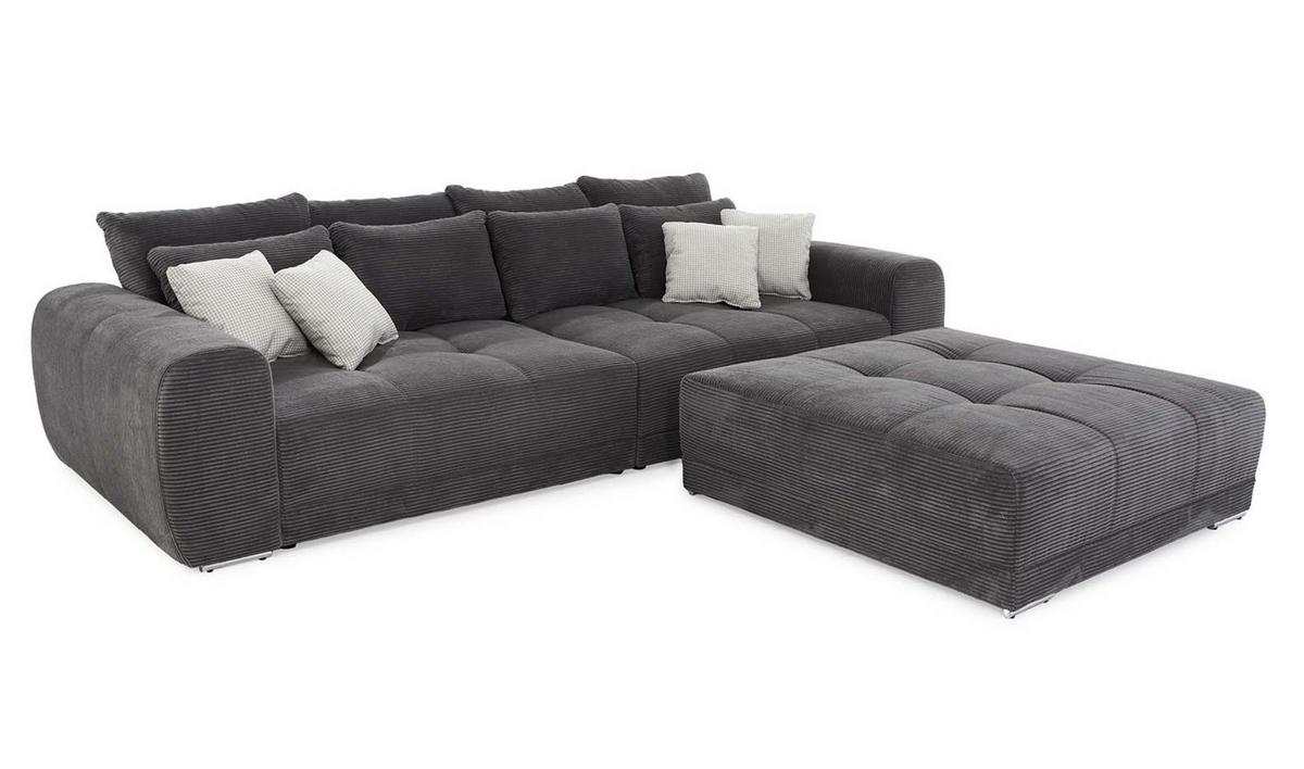 BIG-SOFA Federkern B306/T134/H86 cm, Liegefläche 120x240 cm, Cord Dunkelgrau / 15171 - Chromfarben/Dunkelgrau, Textil/Metall (306/86/134cm) - luma-home
