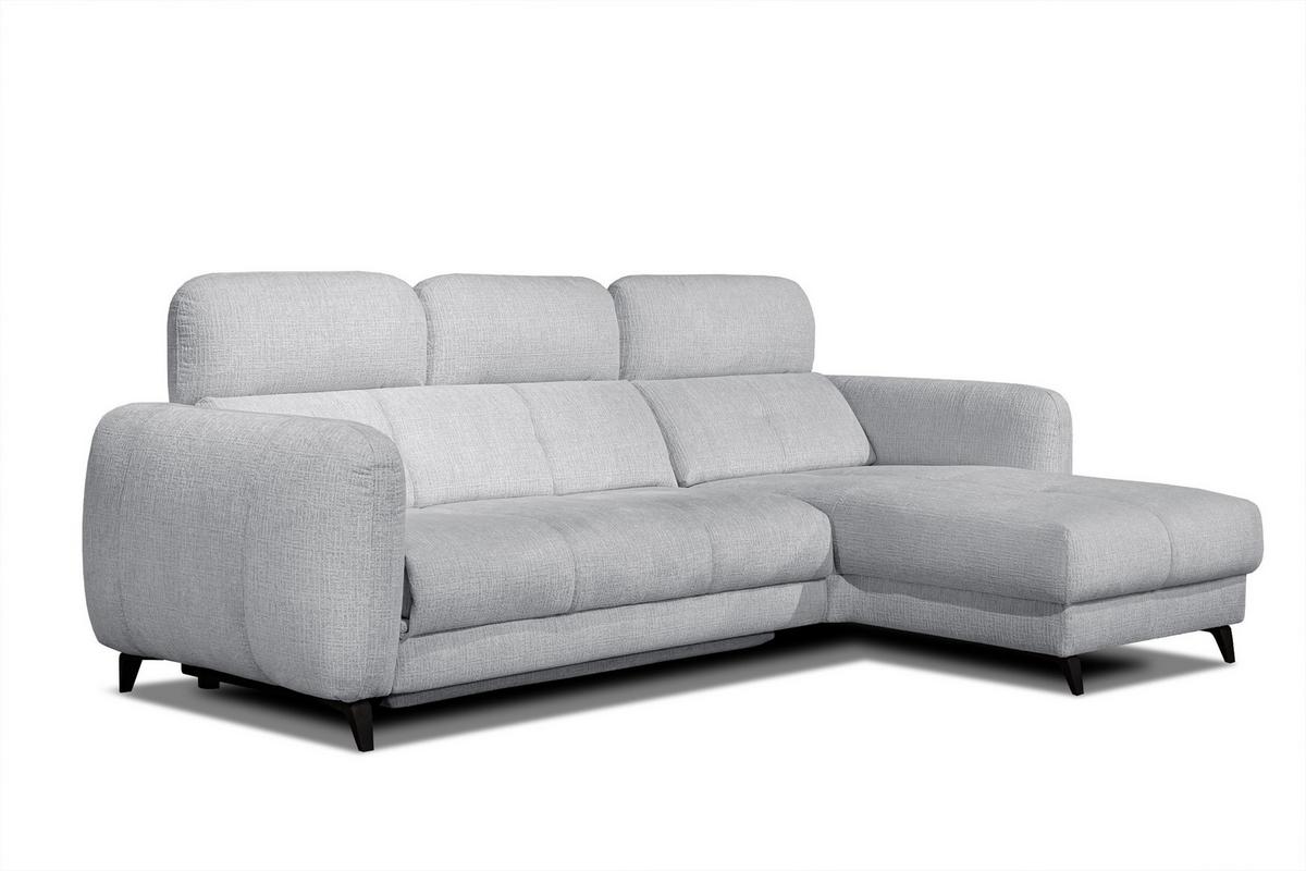 ECKSOFA SVEN 3-Sitzer, 1 Relax XL, verstellbare Kopfstützen, hellgrau - Hellgrau/Schwarz, Holzwerkstoff/Textil (256/163cm) - Wozimo