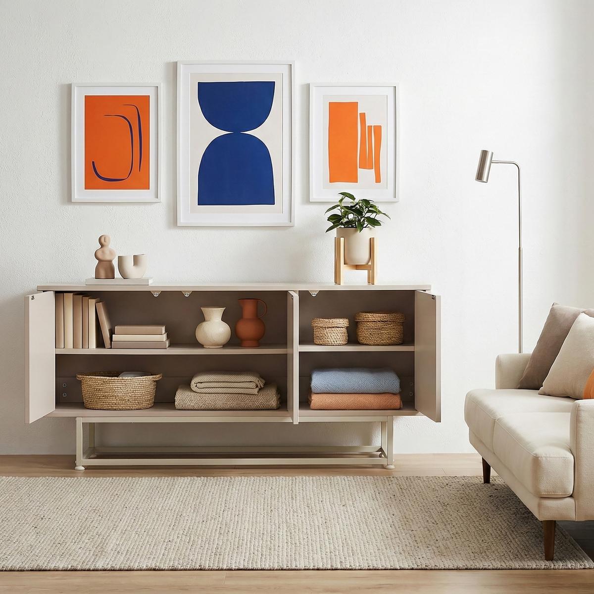 SIDEBOARD Boxholm - Beige, Holzwerkstoff/Metall (120/55/30cm) - [en.casa]